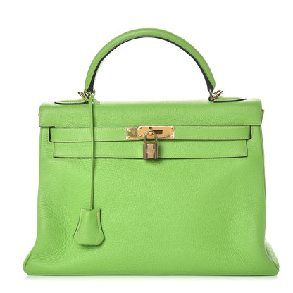 Hermes Taurillon Clemence Kelly Retourne 32 Vert Cru 1 of 41