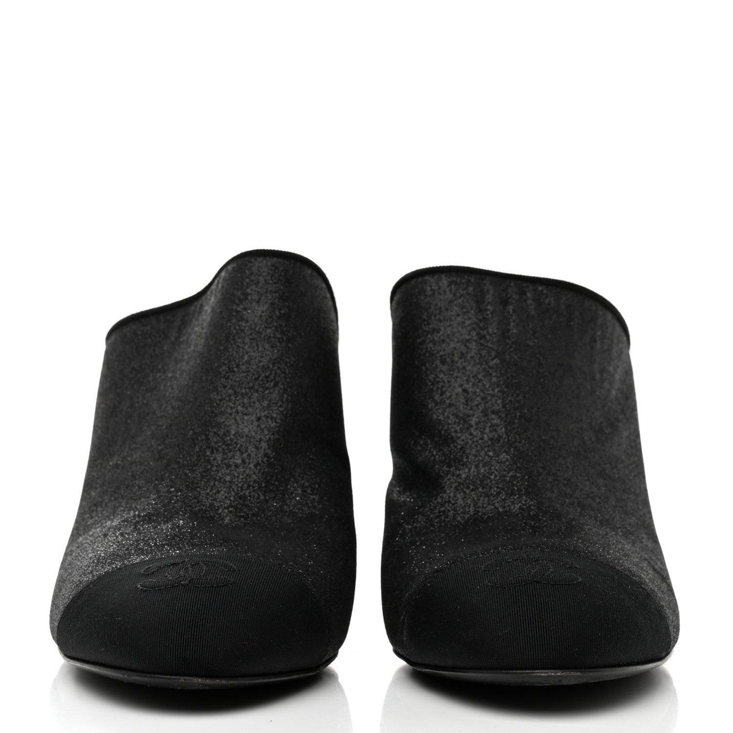 Chanel Fabric Glitter Cap Toe Logo Pumps 41 Black 2 of 9