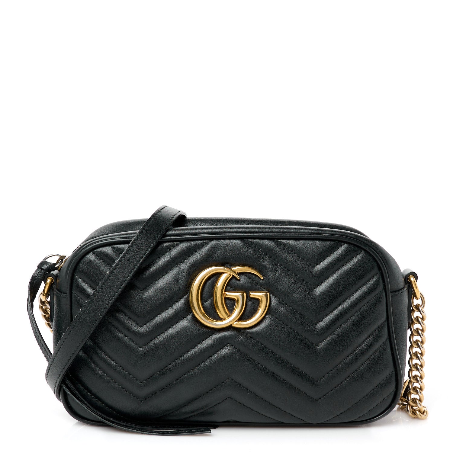 Gucci Calfskin Matelasse Small GG Marmont Chain Shoulder Bag Black 1 of 12