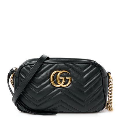 Gucci Calfskin Matelasse Small GG Marmont Chain Shoulder Bag Black 1 of 12