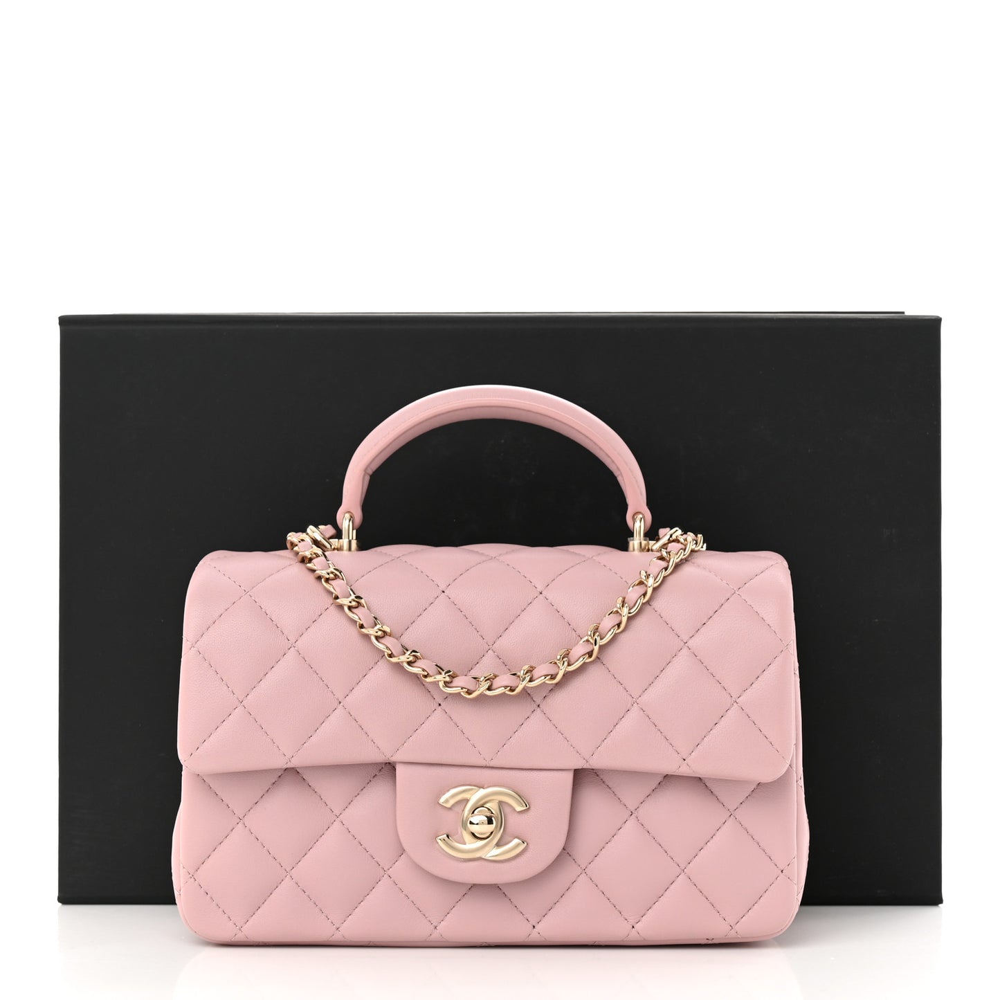 Lambskin Quilted Mini Top Handle Rectangular Flap Light Pink
