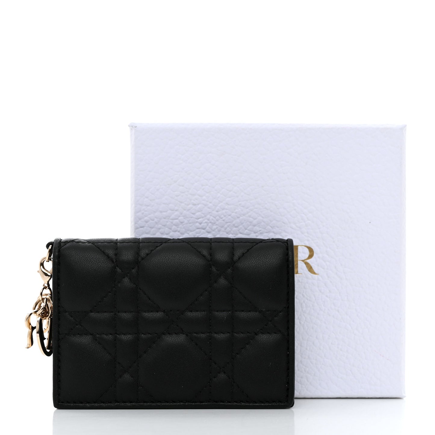 Lambskin Cannage Small Lady Dior Flap Card Holder Black