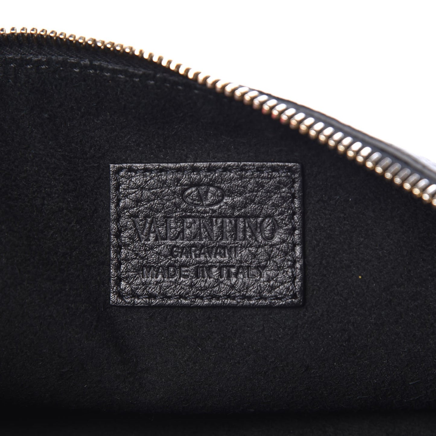 Pebbled Calfskin Large Rockstud Zip Pouch Black