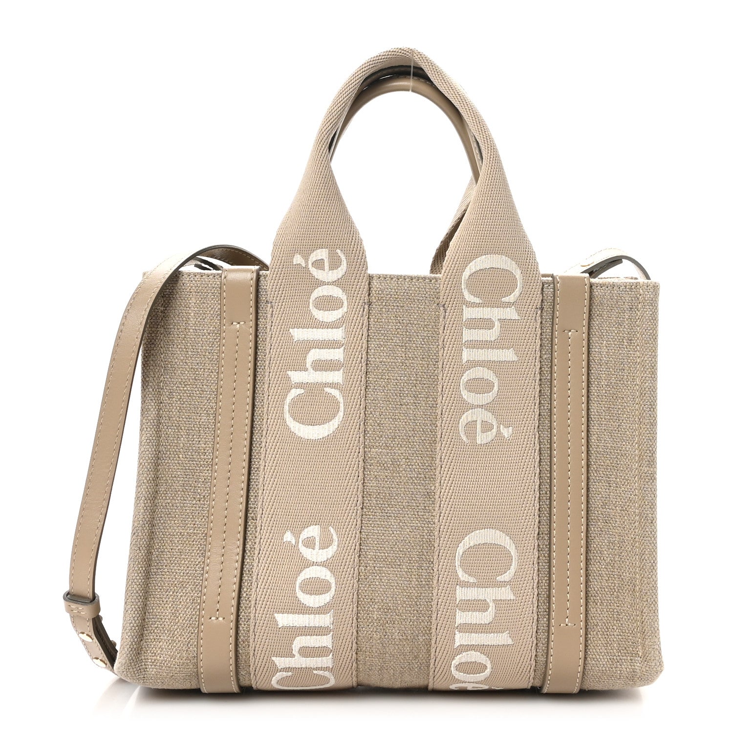 Chloe Linen Calfskin Small Woody Ribbon Tote With Strap Boyish Brown 1 of 9