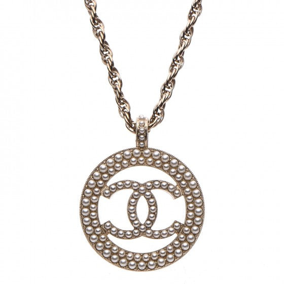 Chanel Pearl CC Round Pendant Necklace Gold 4 of 5