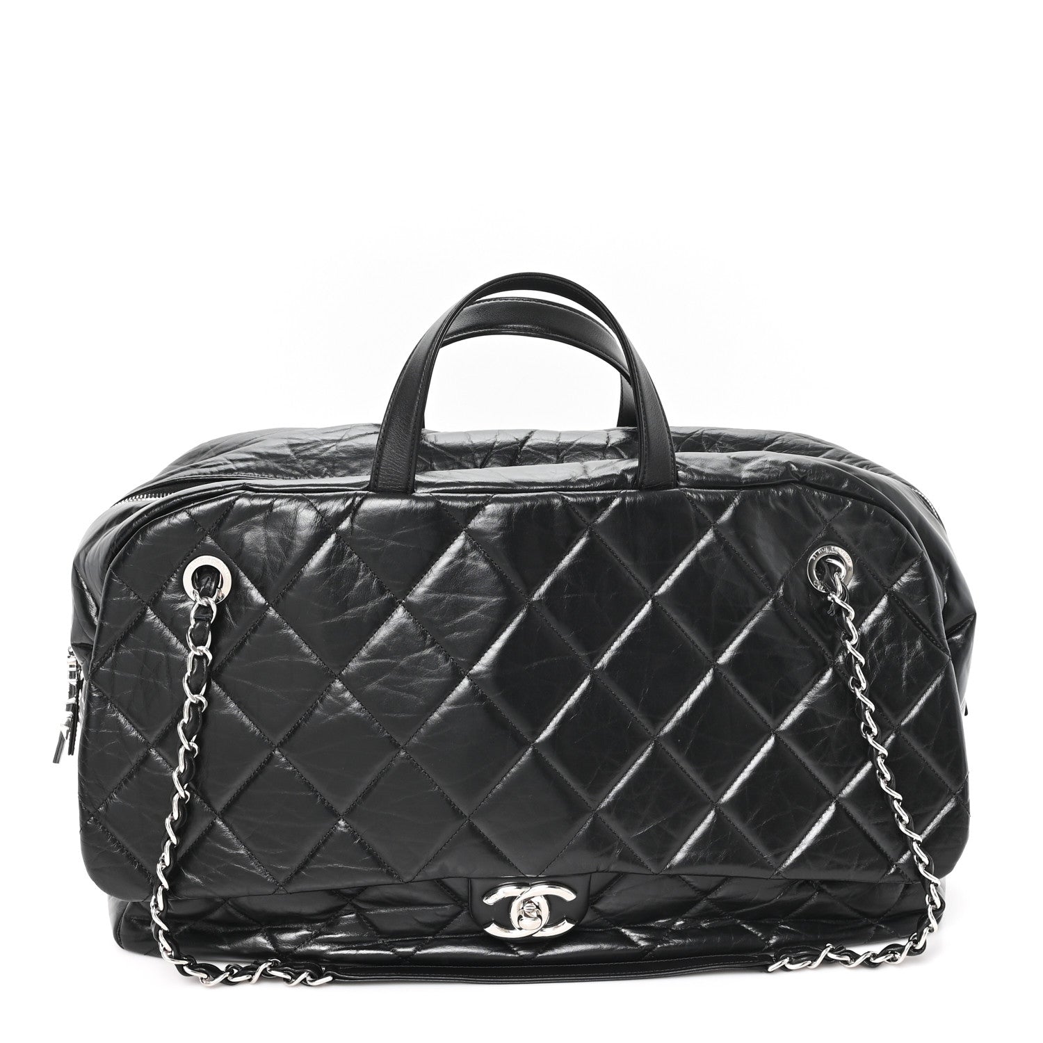 Chanel Aged Calfskin Quilted Large Express Bowling Bag Black 1 of 9