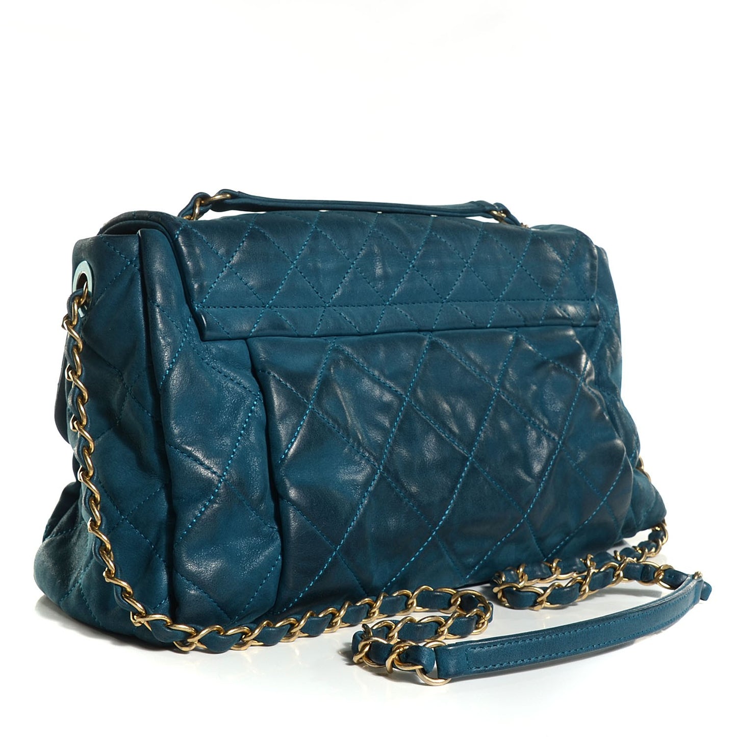 Iridescent Calfskin Large Chic Quilt Flap Dark Blue