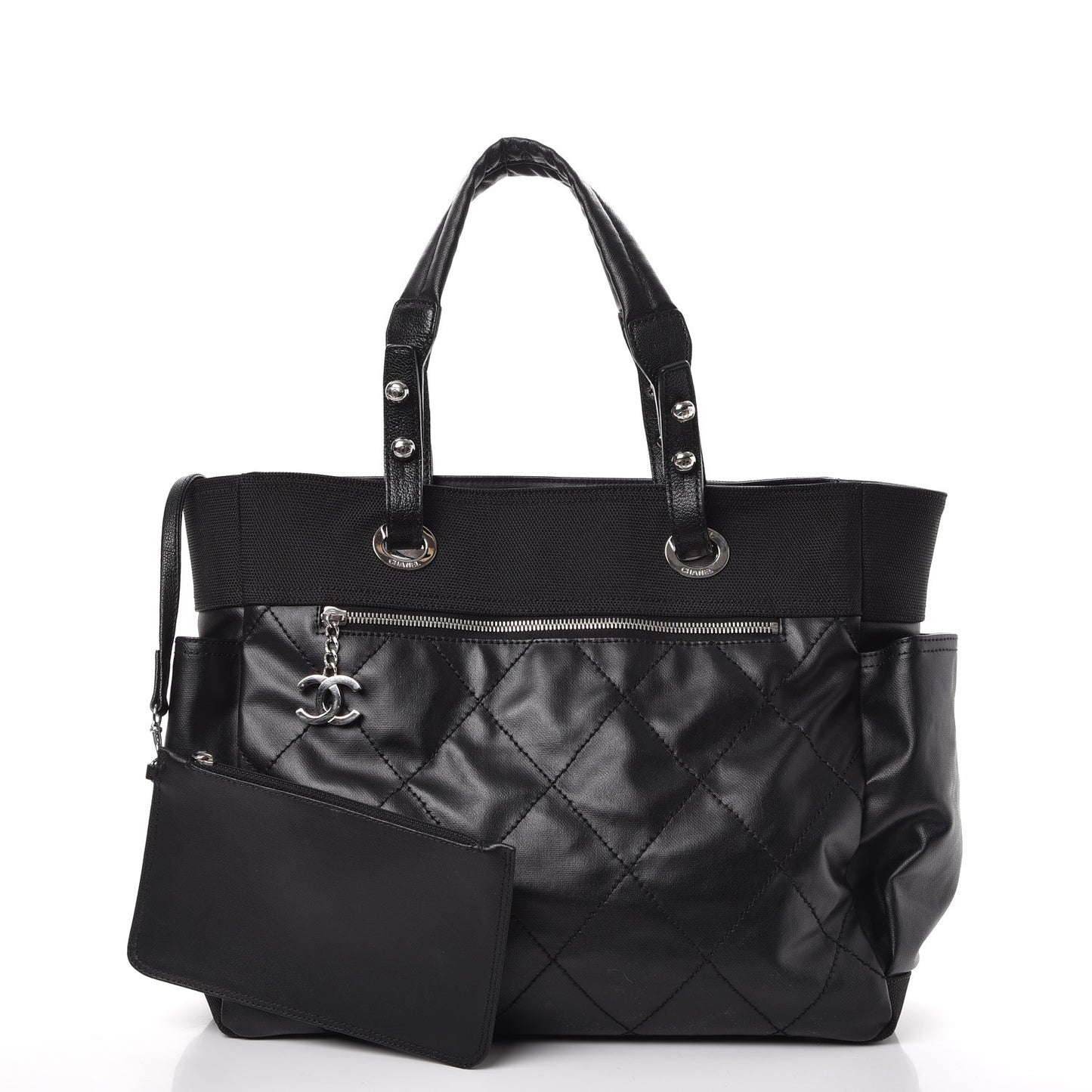 Coated Canvas Large Paris Biarritz Tote Black