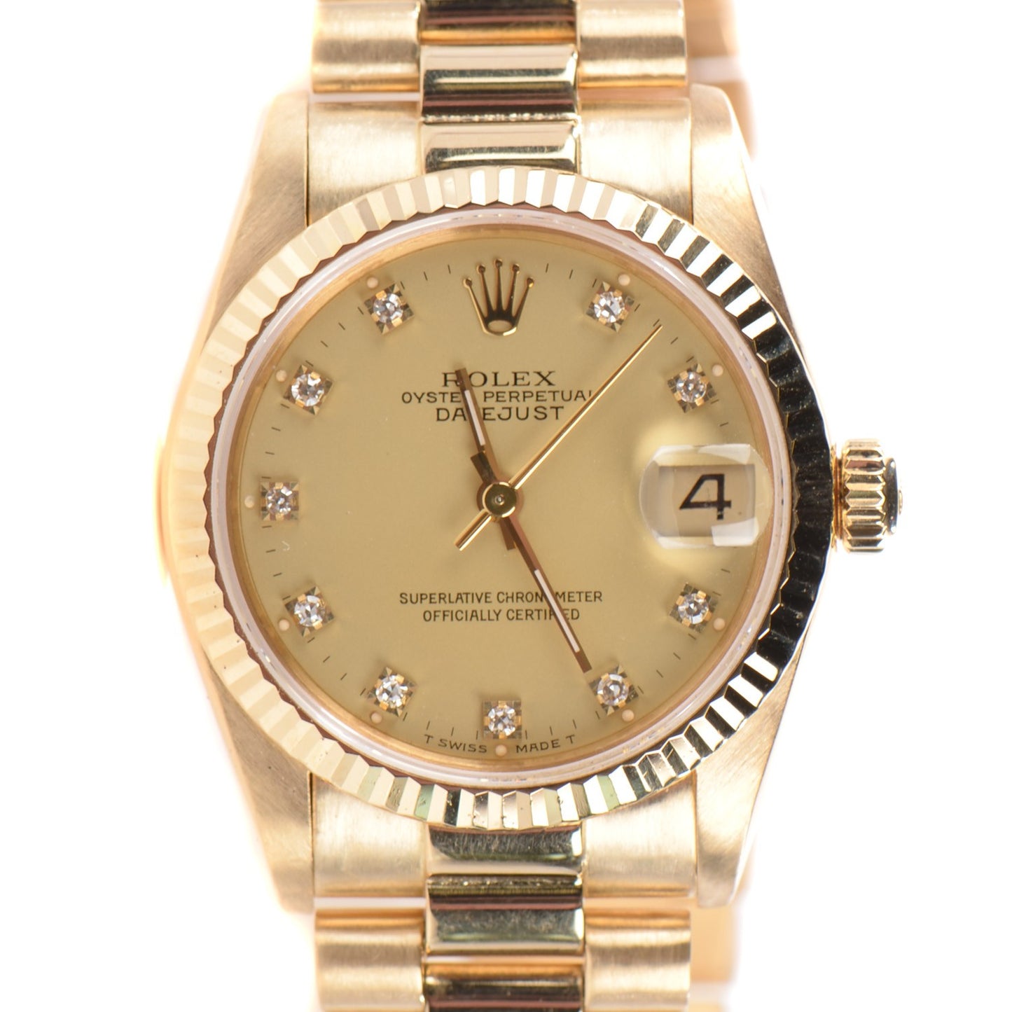 18K Yellow Gold Diamond 31mm Oyster Perpetual Datejust President Watch Champagne 68278