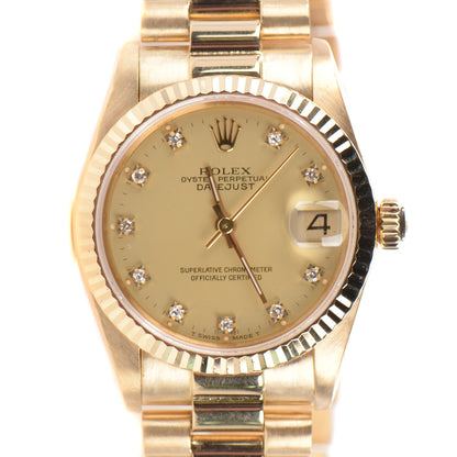 Rolex 18K Yellow Gold Diamond 31mm Oyster Perpetual Datejust President Watch Champagne 68278 1 of 8