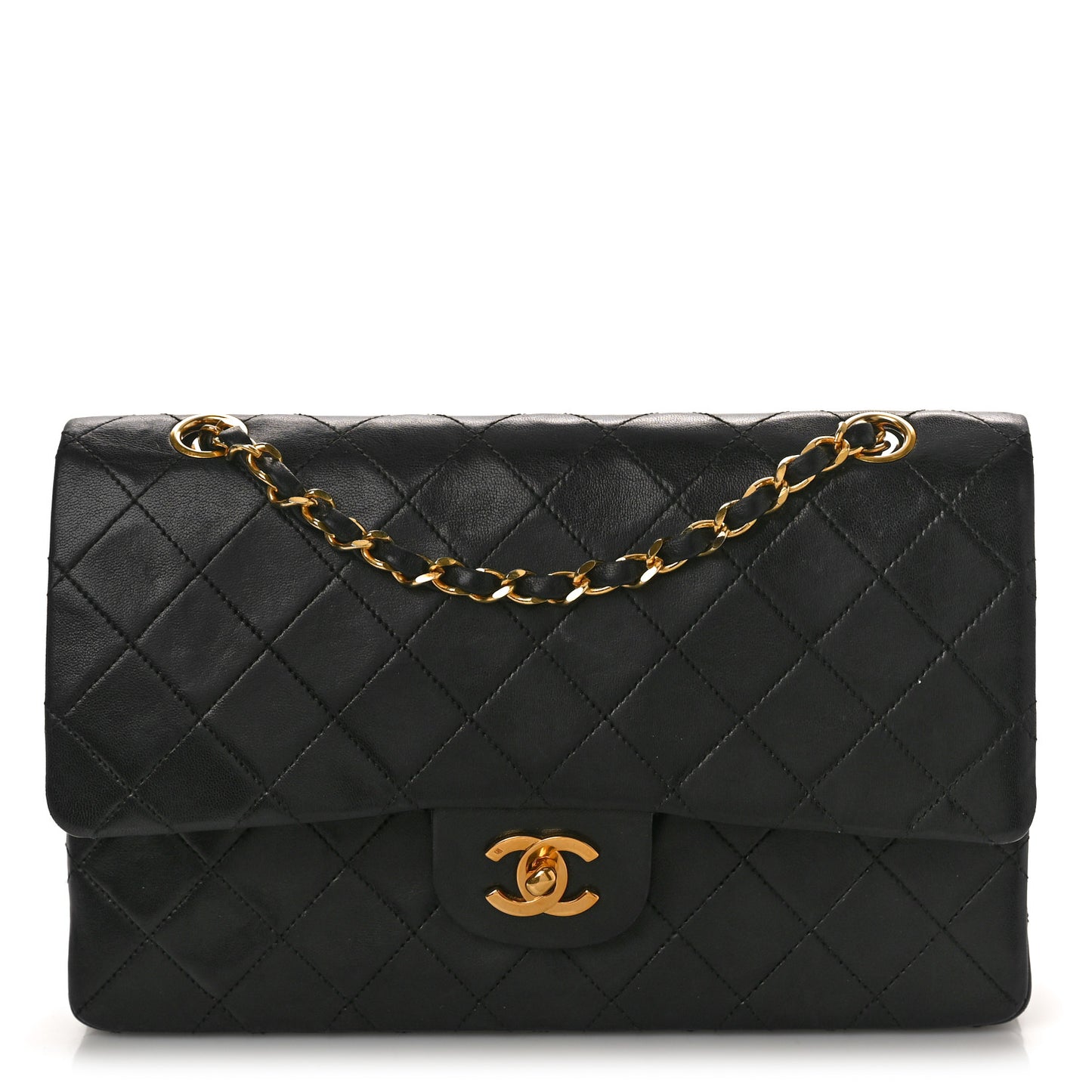 Lambskin Quilted Medium Double Flap Black