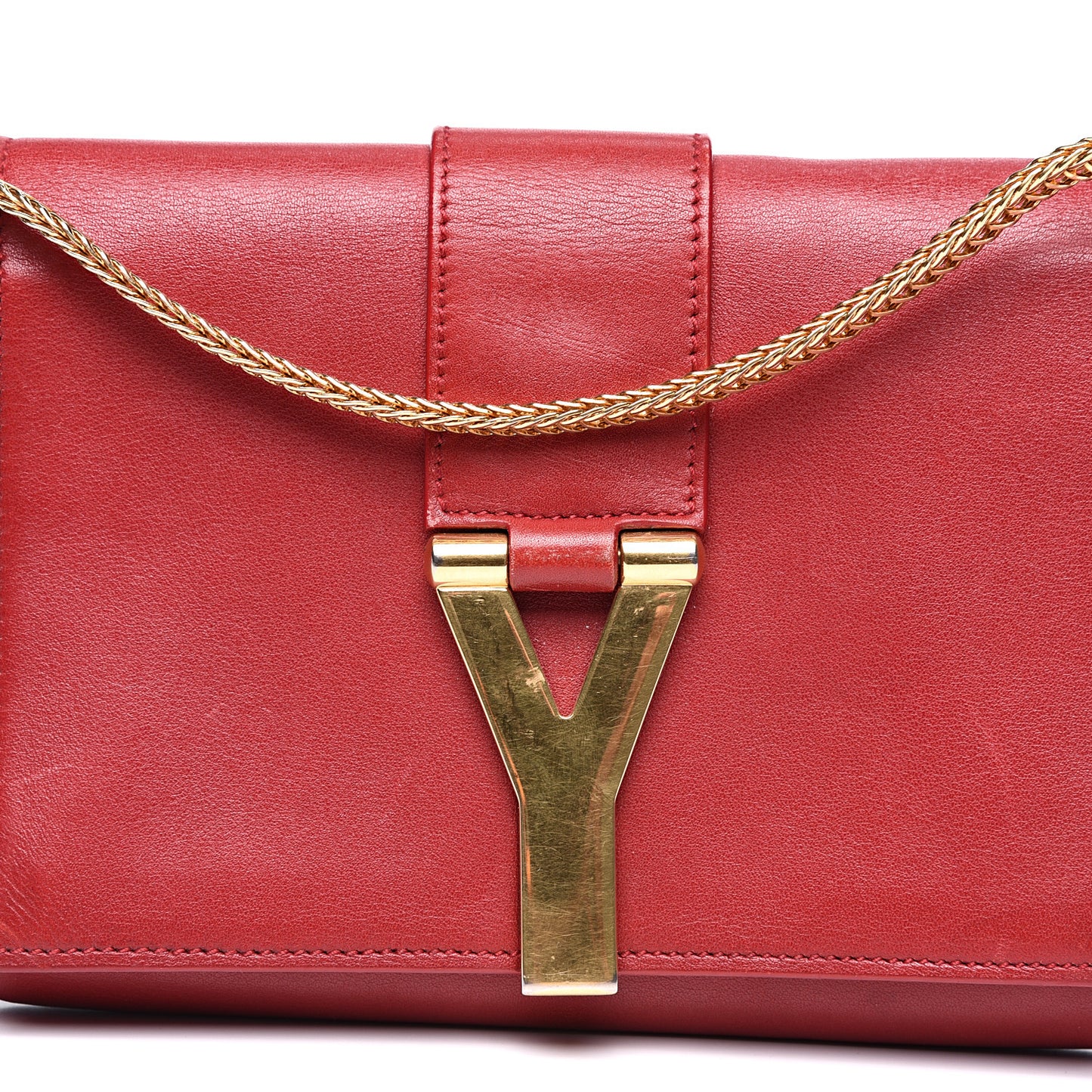 Calfskin Classic Y Ligne Chain Wallet Red