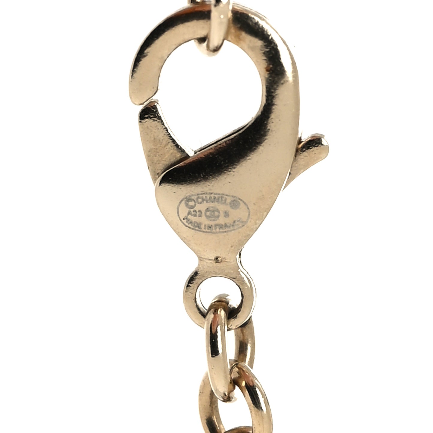 Calfskin Pearl Metal CC Bow Necklace Gold White Black