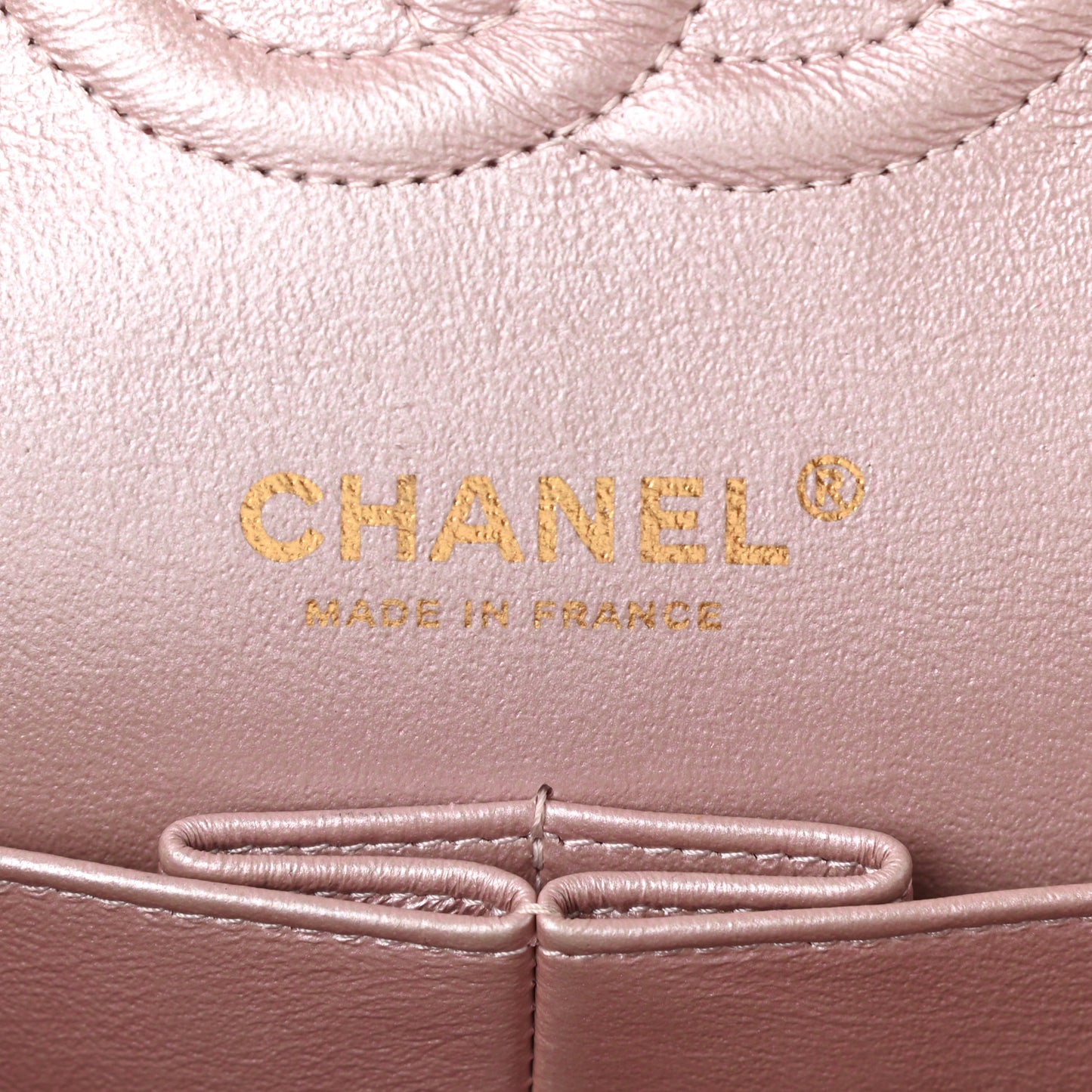 Iridescent Calfskin Quilted Medium Double Flap Light Pink