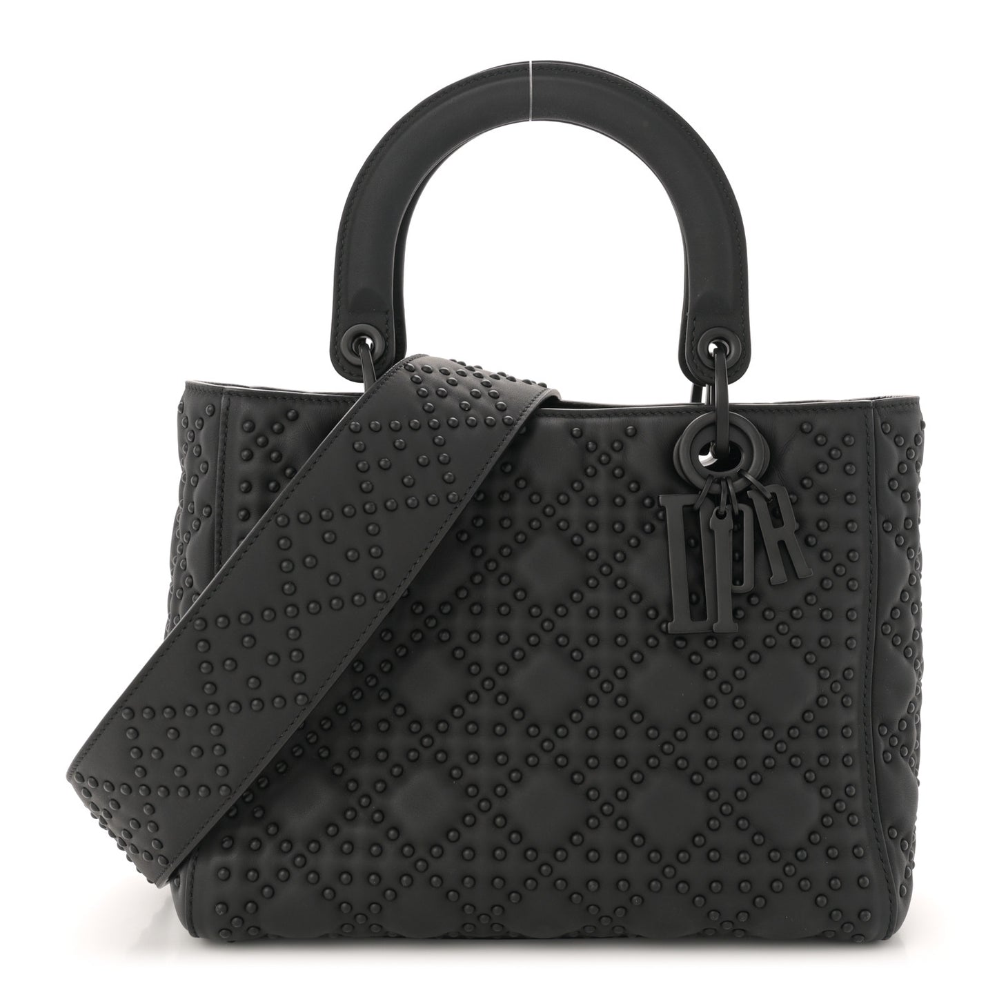Matte Calfskin Cannage Studded Medium Supple Lady Dior Ultra Black