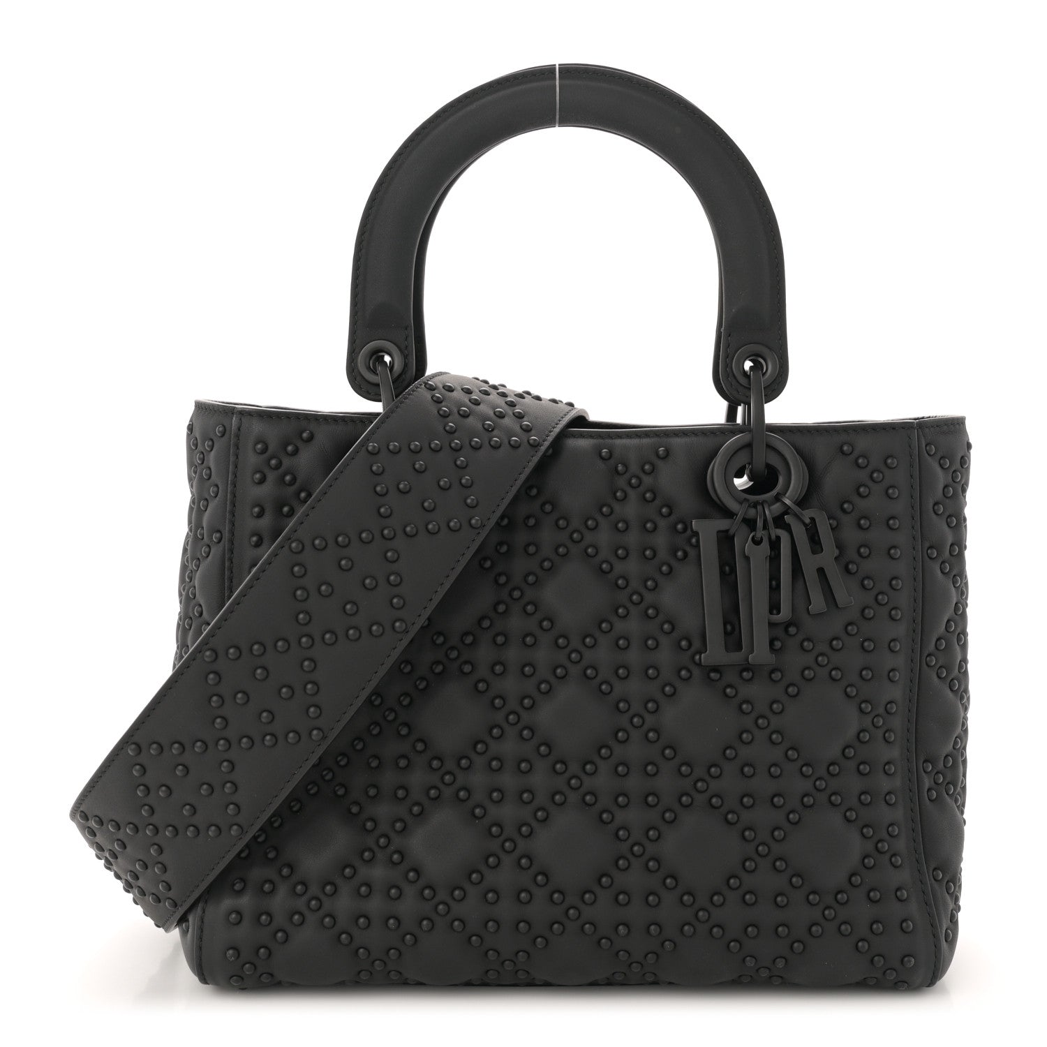 Christian Dior Matte Calfskin Cannage Studded Medium Supple Lady Dior Ultra Black 1 of 11