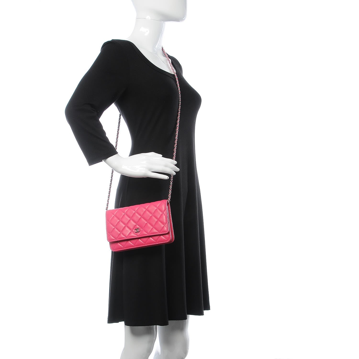 Chanel Lambskin Quilted Wallet On Chain WOC Pink 2 of 9