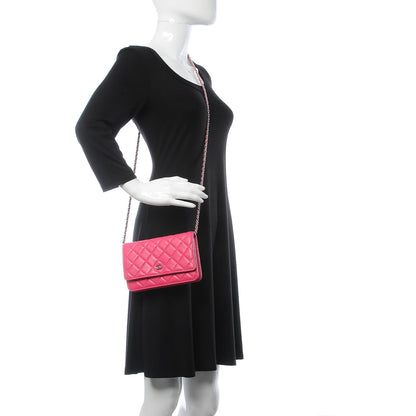 Chanel Lambskin Quilted Wallet On Chain WOC Pink 2 of 9