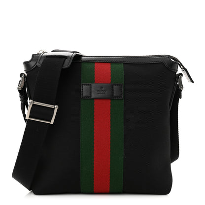 Gucci Techno Canvas Selleria Calfskin Web Small Flat Messenger Bag Black 1 of 10