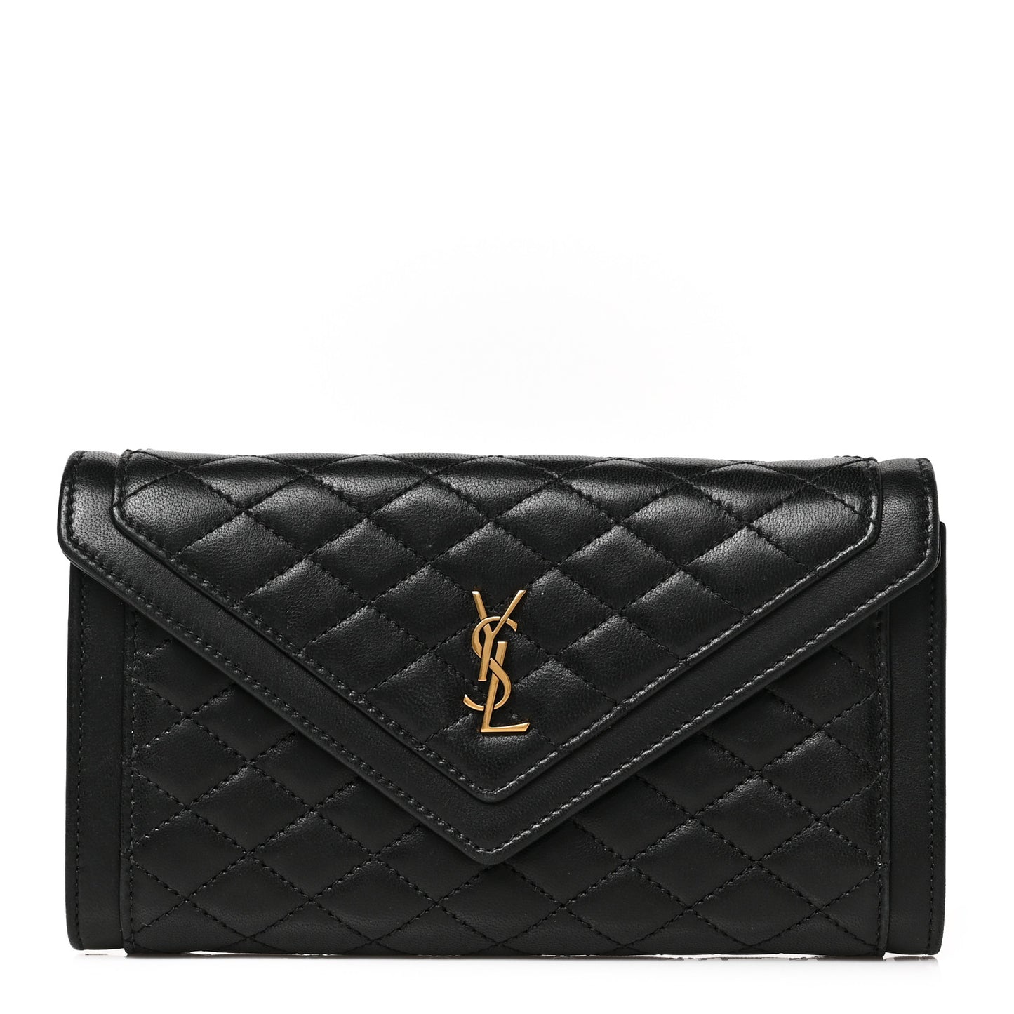 Lambskin Quilted Monogram Large Gabbie Flap Wallet Black