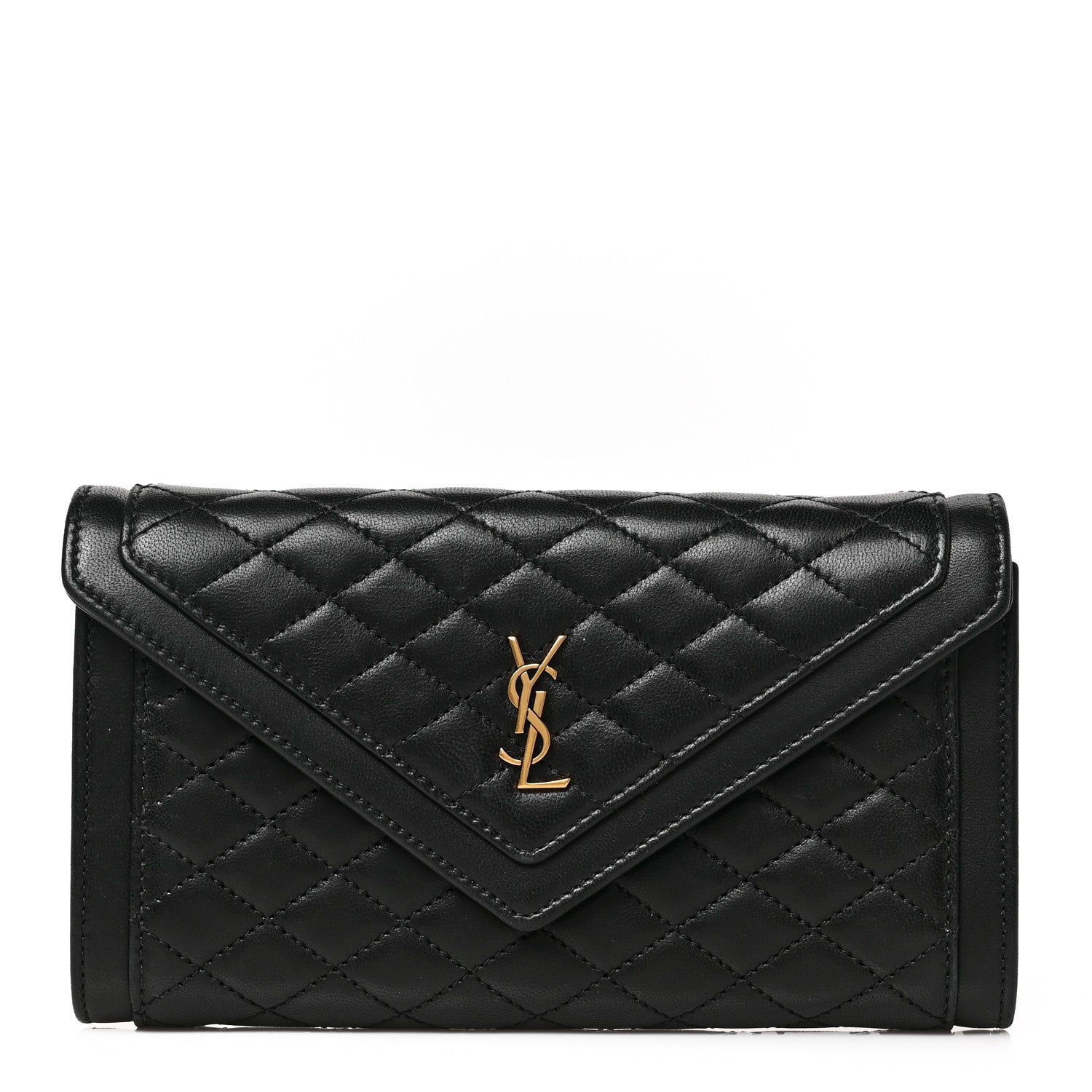 Saint Laurent Lambskin Quilted Monogram Large Gabbie Flap Wallet Black 1 of 14