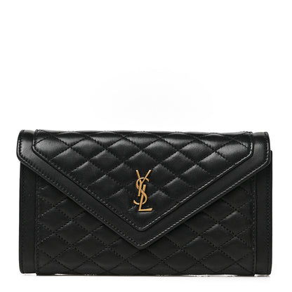 Saint Laurent Lambskin Quilted Monogram Large Gabbie Flap Wallet Black 1 of 14