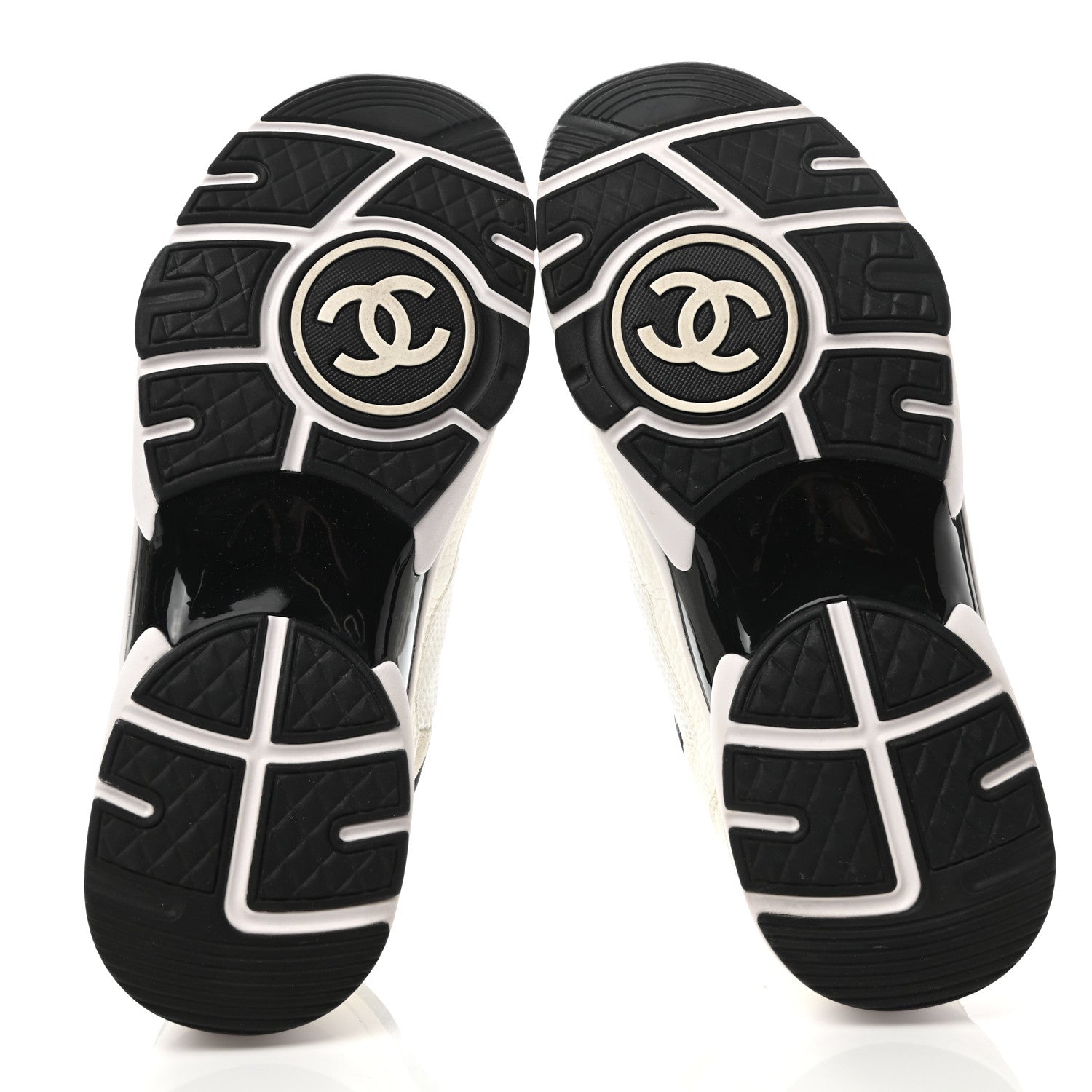 Chanel Mesh Suede Calfskin Grained Calfskin Womens CC Sneakers 37 White Black 5 of 9