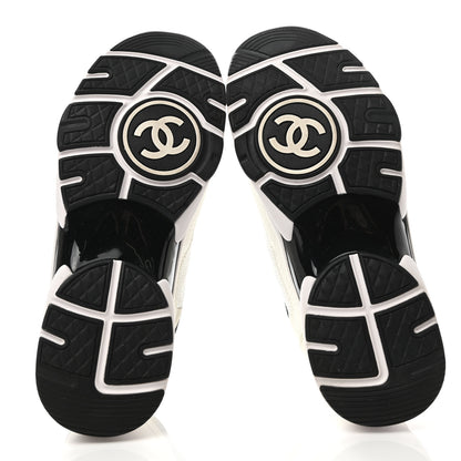 Chanel Mesh Suede Calfskin Grained Calfskin Womens CC Sneakers 37 White Black 5 of 9