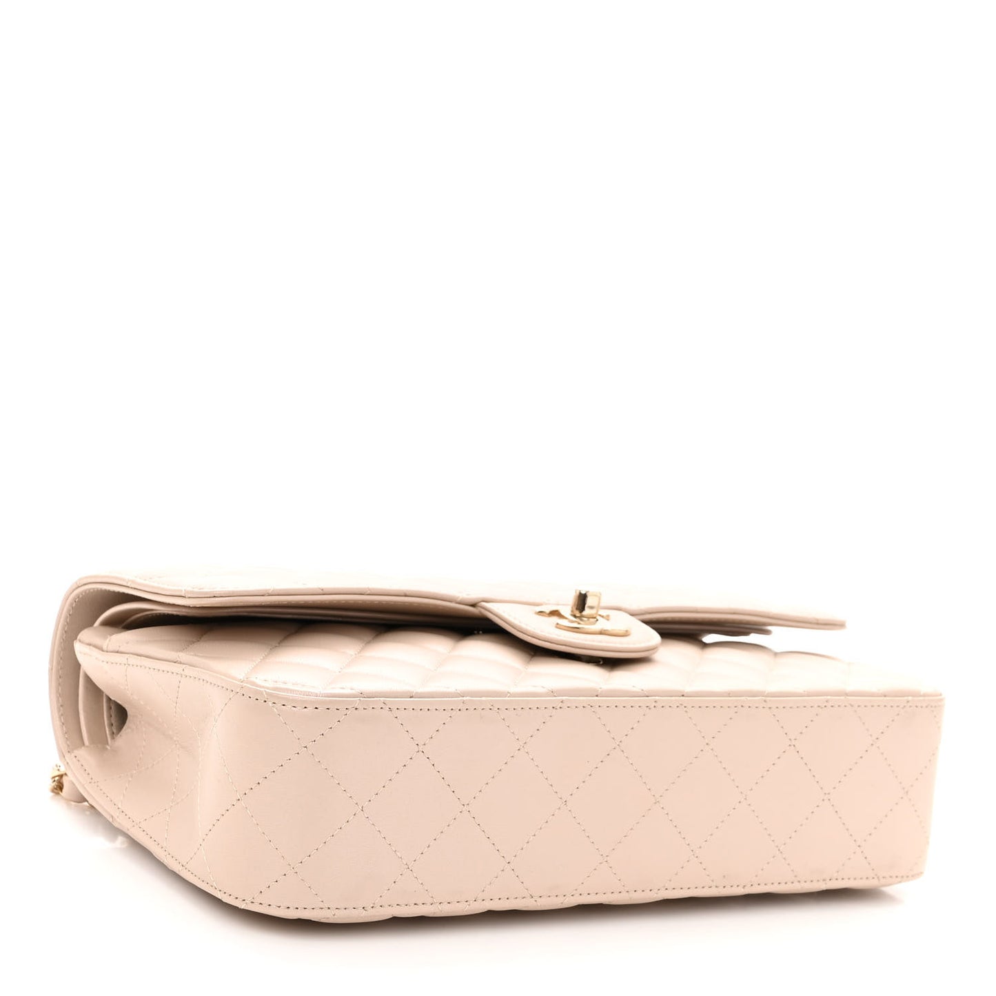 Iridescent Lambskin Quilted Medium Double Flap Light Beige
