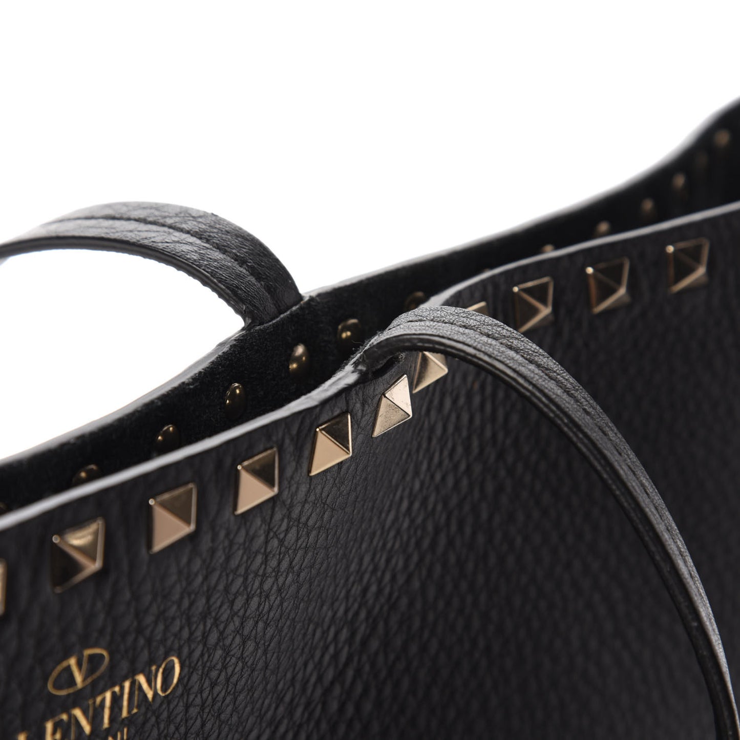 Grained Calfskin Rockstud Shoulder Tote Black