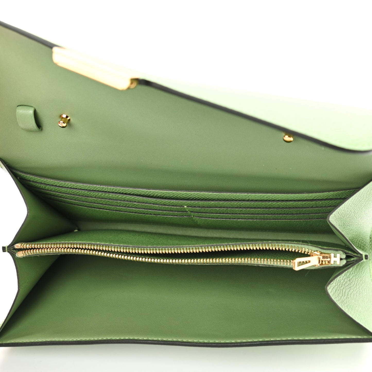 Epsom Alligator Lizard Constance Wallet To Go Vert Criquet Cactus Beige Sable Ombre