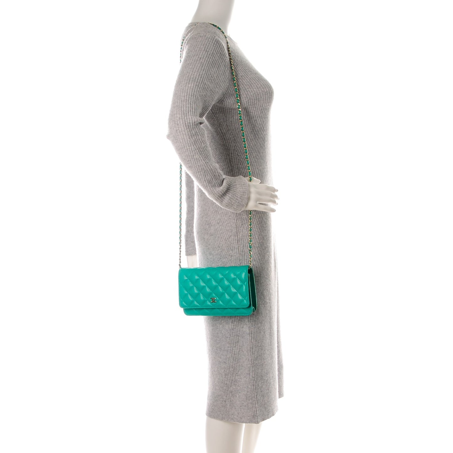 Caviar Quilted Wallet On Chain WOC Turquoise