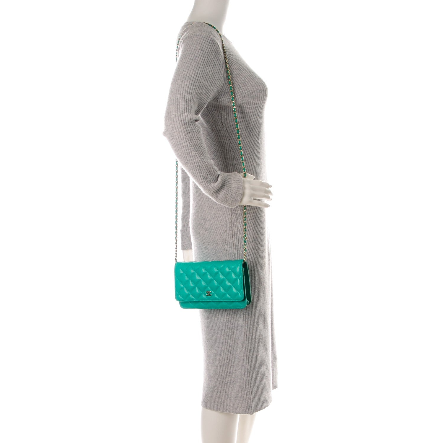 Chanel Caviar Quilted Wallet On Chain WOC Turquoise 2 of 8
