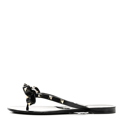 Valentino Garavani PVC Jelly Rockstud Bow Thong Sandals 37 Black 1 of 8