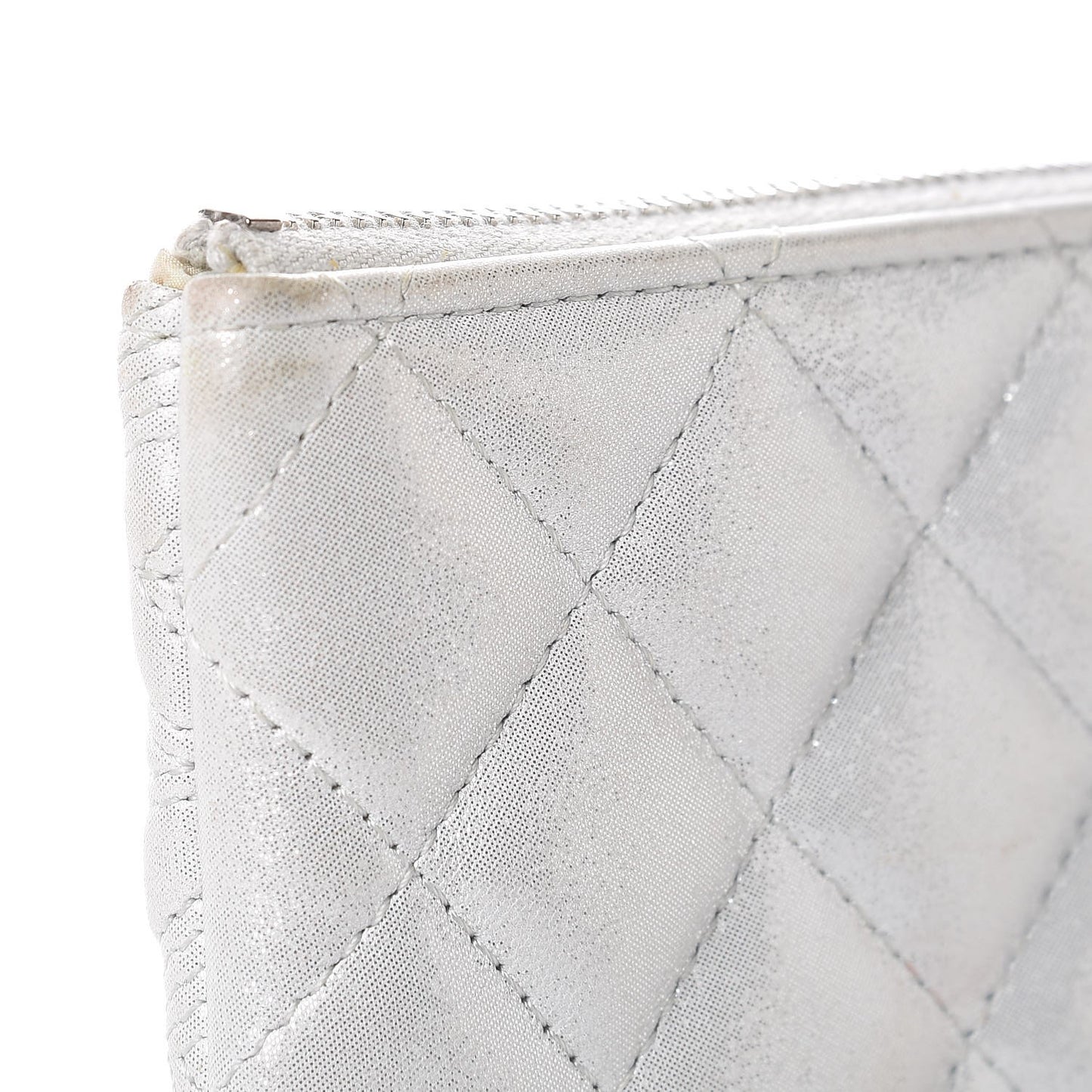 Metallic Lambskin Star Embossed Coin Purse Case Light Silver