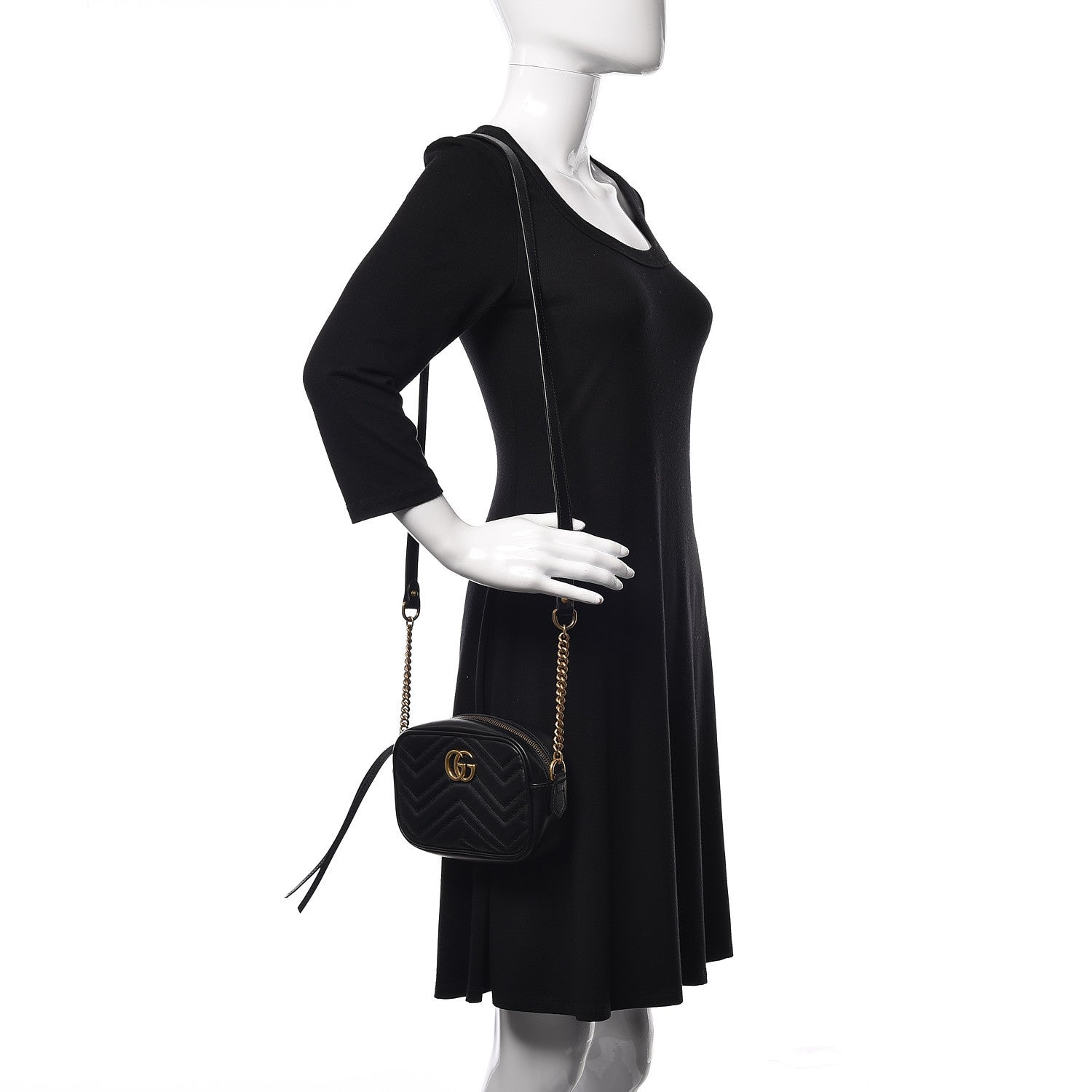 Gucci Calfskin Matelasse Mini GG Marmont Chain Shoulder Bag Black 2 of 10