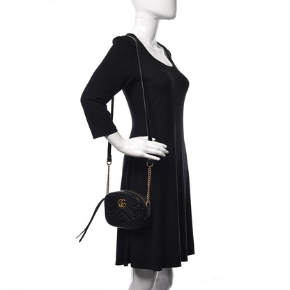 Gucci Calfskin Matelasse Mini GG Marmont Chain Shoulder Bag Black 2 of 10