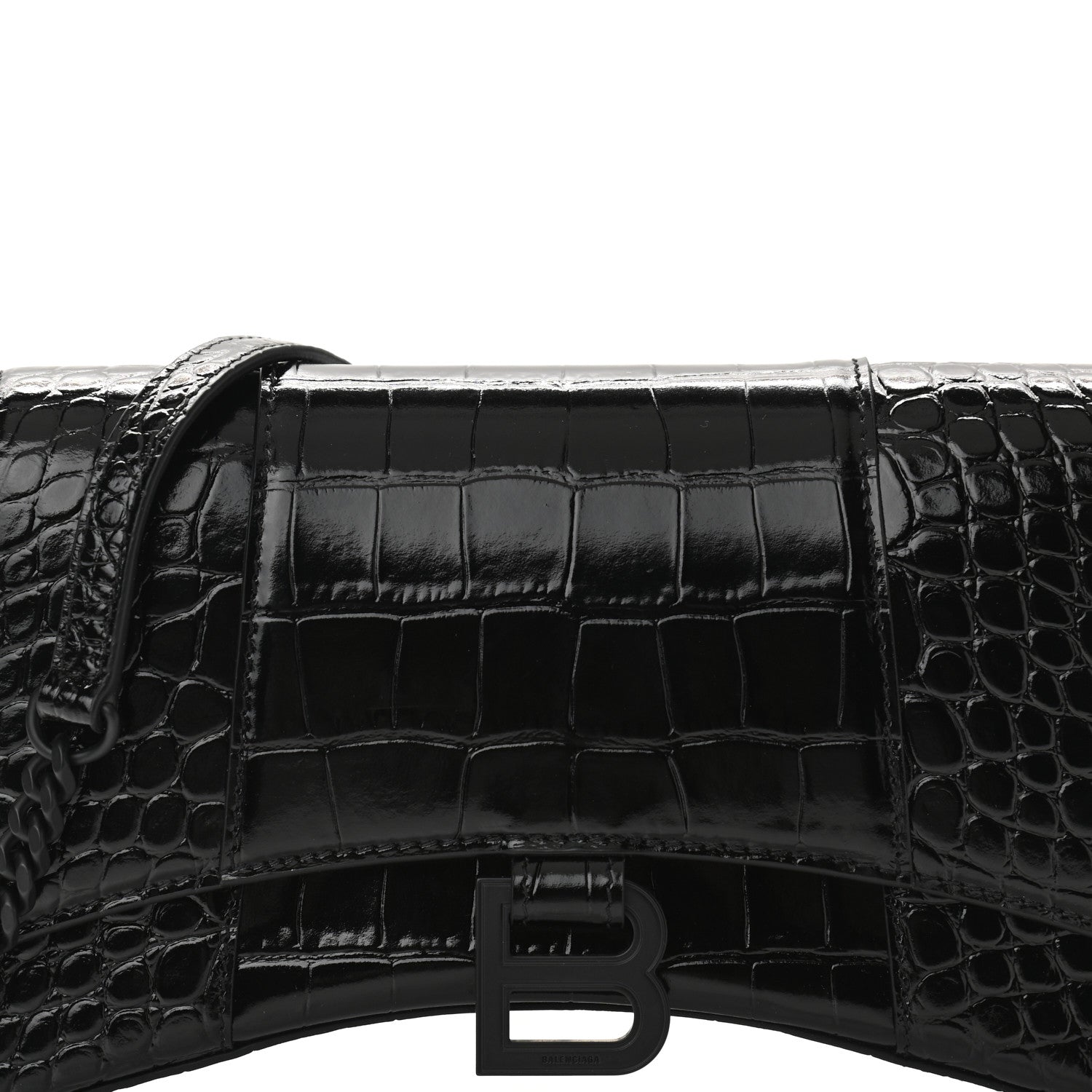 Balenciaga Shiny Calfskin Monochrome Crocodile Embossed Small Hourglass Evening Chain Bag Black 7 of 9