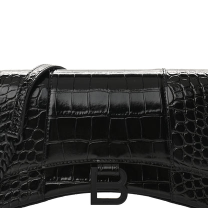 Balenciaga Shiny Calfskin Monochrome Crocodile Embossed Small Hourglass Evening Chain Bag Black 7 of 9