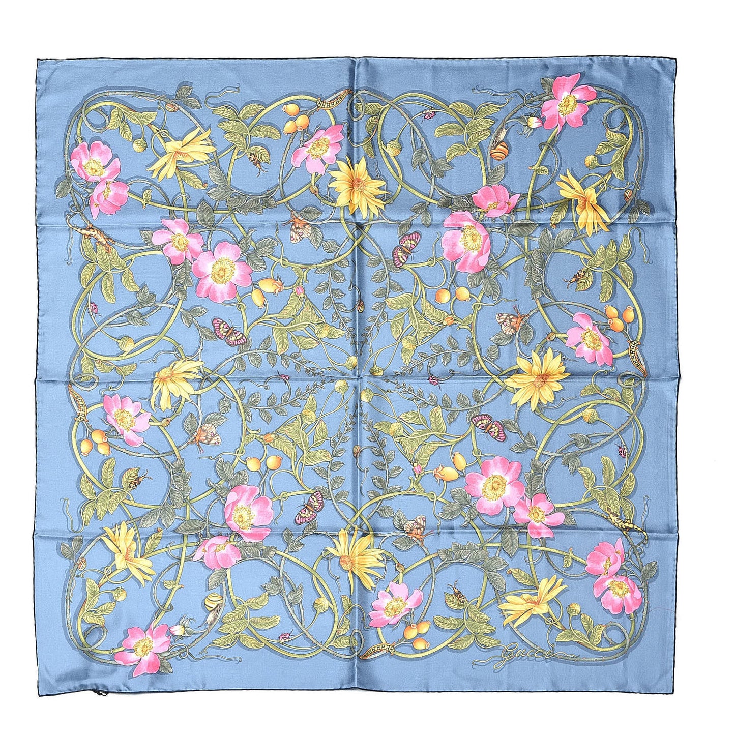 Silk Twill Flowerwebby Square Scarf Sky Blue