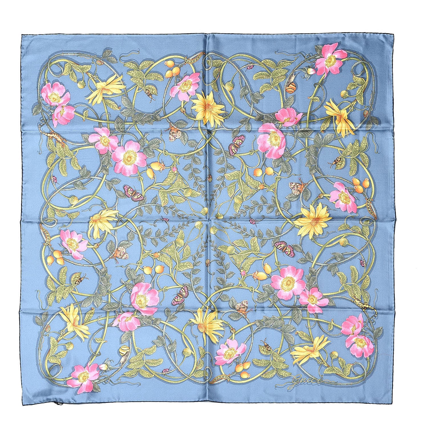 Gucci Silk Twill Flowerwebby Square Scarf Sky Blue 1 of 4