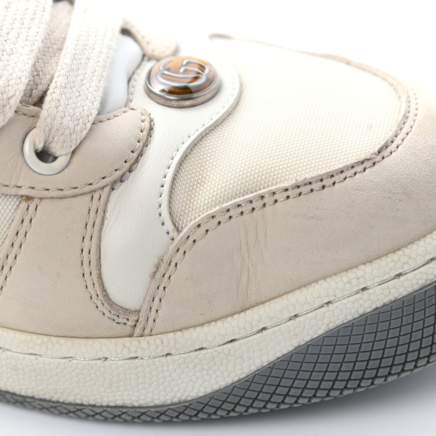 Gucci Nylon Nubuck Web Womens Screener Sneakers 38.5 Mystic White Dusty Milk 21 of 23