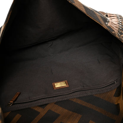 Fendi Fabric FF Diagonal Whipstich Large Convertible Baguette Tobacco 5 of 10