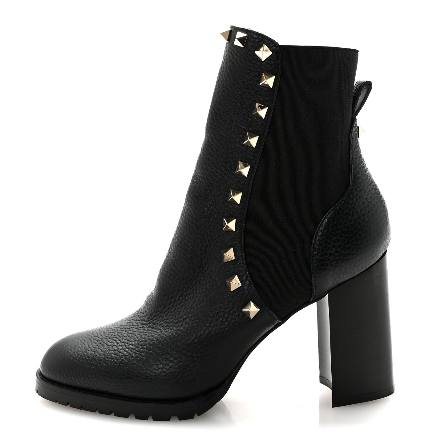 Grained Calfskin Rockstud Chelsea 80mm Ankle Boots 37 Black