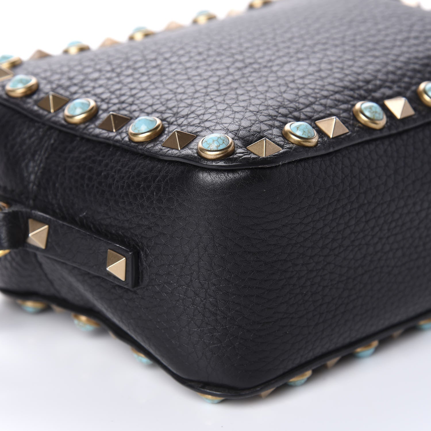 Valentino Garavani Grained Calfskin Turquoise Rockstud Rolling Camera Crossbody Bag Black 6 of 9