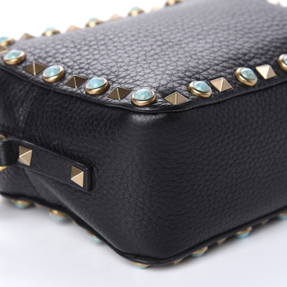 Valentino Garavani Grained Calfskin Turquoise Rockstud Rolling Camera Crossbody Bag Black 6 of 9