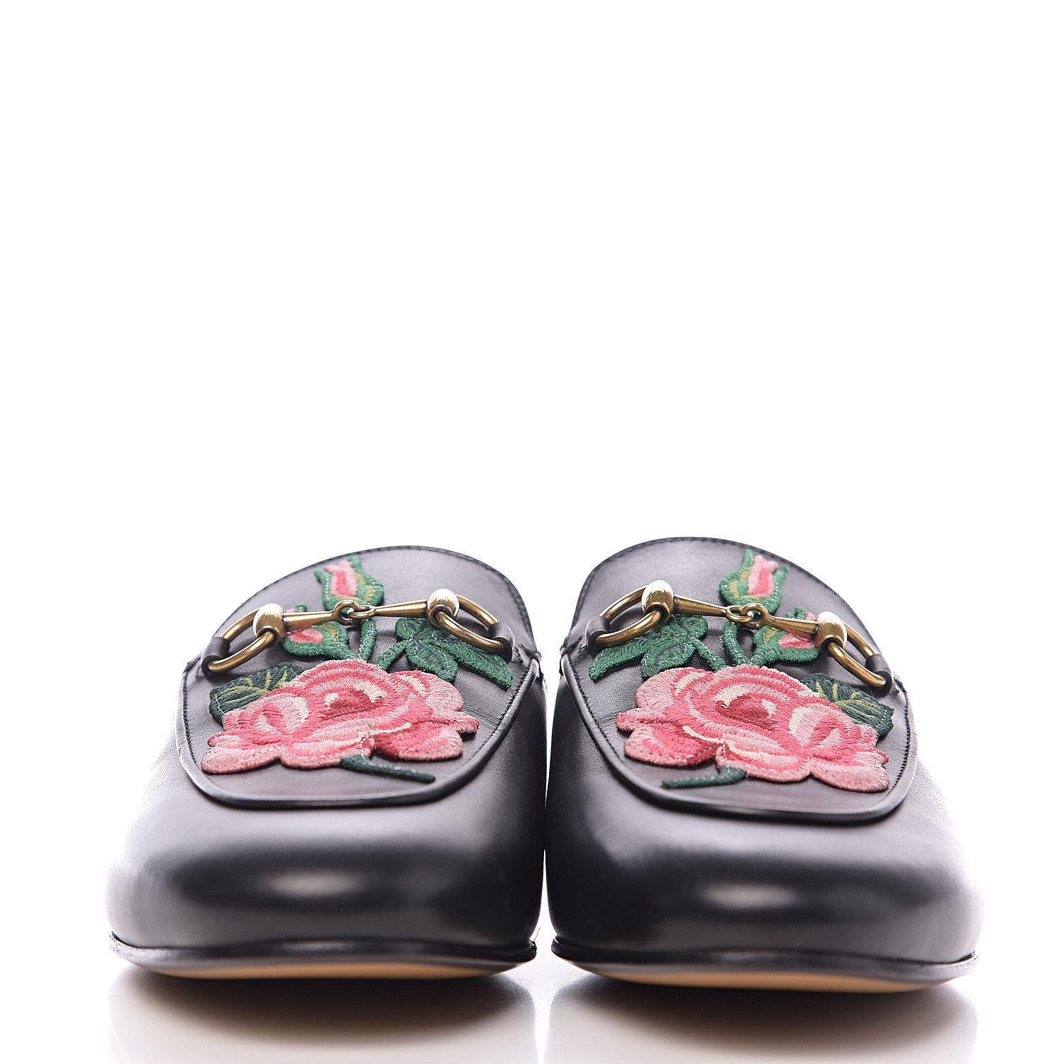 Gucci Calfskin Flower Embroidered Womens Princetown Slippers 37.5 Black 2 of 9