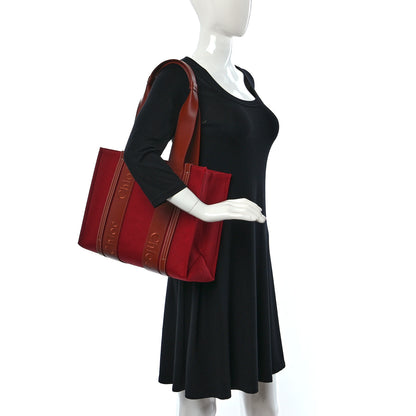 Chloe Canvas Calfskin Medium Woody Ribbon Tote Dark Red 2 of 9