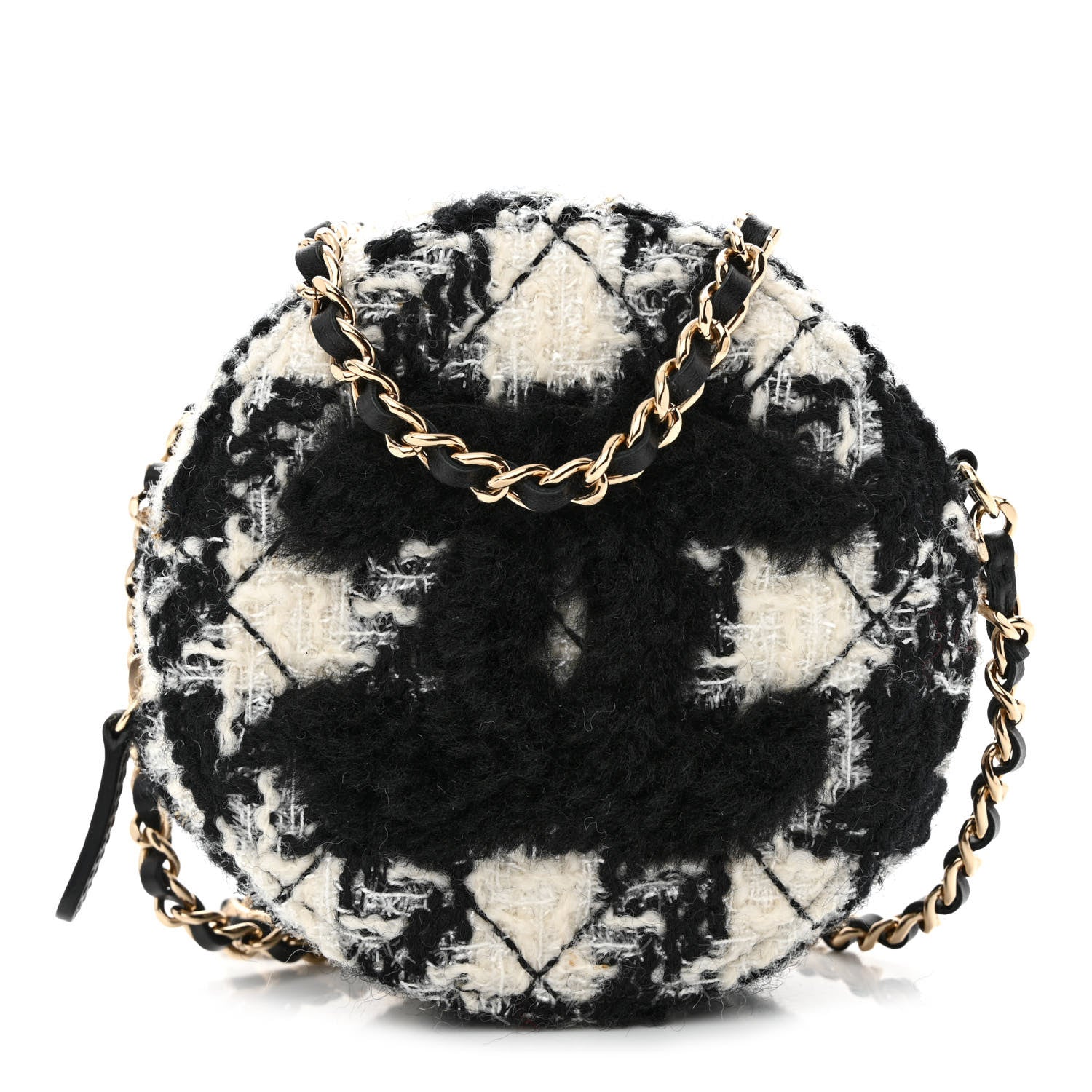 Chanel Tweed Shearling Round Clutch With Chain and Coin Purse Black and White 3 of 19