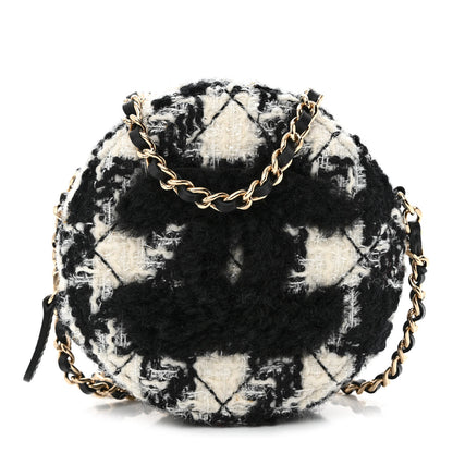 Chanel Tweed Shearling Round Clutch With Chain and Coin Purse Black and White 3 of 19